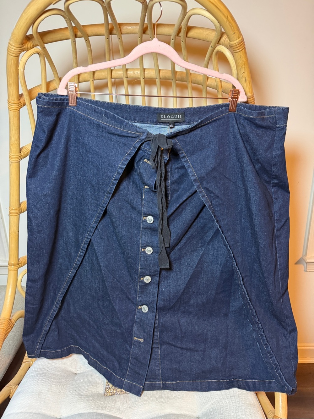ELOQUII Women’s Size 26 Dark Wash Denim Wrap Skirt Button Front Tie Waist